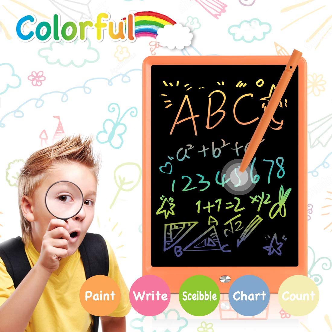 Orsen Lcd Writing Tablet 10 Inch, Colorful Doodle Board Drawing Tablet, Erasable Reusable Writing Pad, Educational For 3-6 Year
