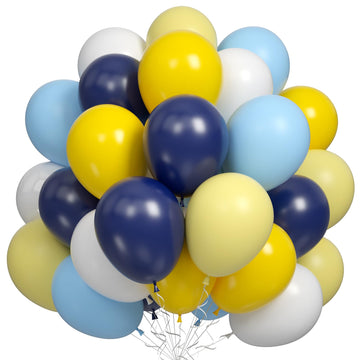 Blue Yellow Balloons Set, 60Pcs Navy Blue Matte Yellow White Party Balloons, Pastel Blue Yellow And White Latex Helium Balloon F