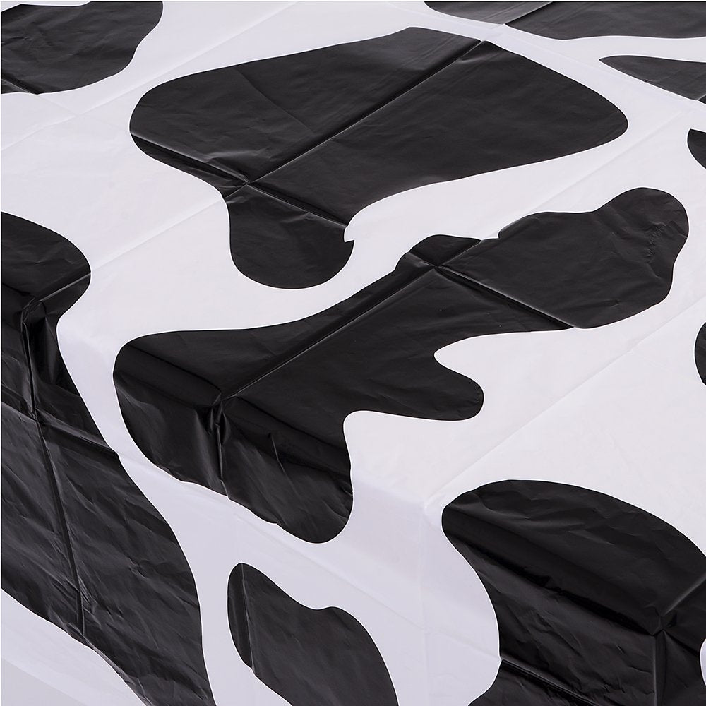 Cow Print Tablecloth (Pack Of 6) 54 X 72 Inch Tablecloths For Cow Themed Party Decorations, And Birthday Party Decorations, Picnic Table Covers, (Black And White)