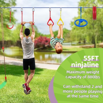 55Ft Ninja Warrior Obstacle Course For Kids With 12 Obstacle Course Accessories-Swings, Monkey Bars, Arm Trainers And More, Suit