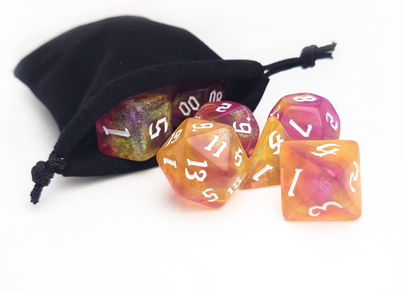 Vvpesca Orange Glitter Dnd Dice Set Of 7 - Polyhedral Dice Set For D&D, Dungeons And Dragons, Role Playing Games, Mtg, Coc, Rpgs