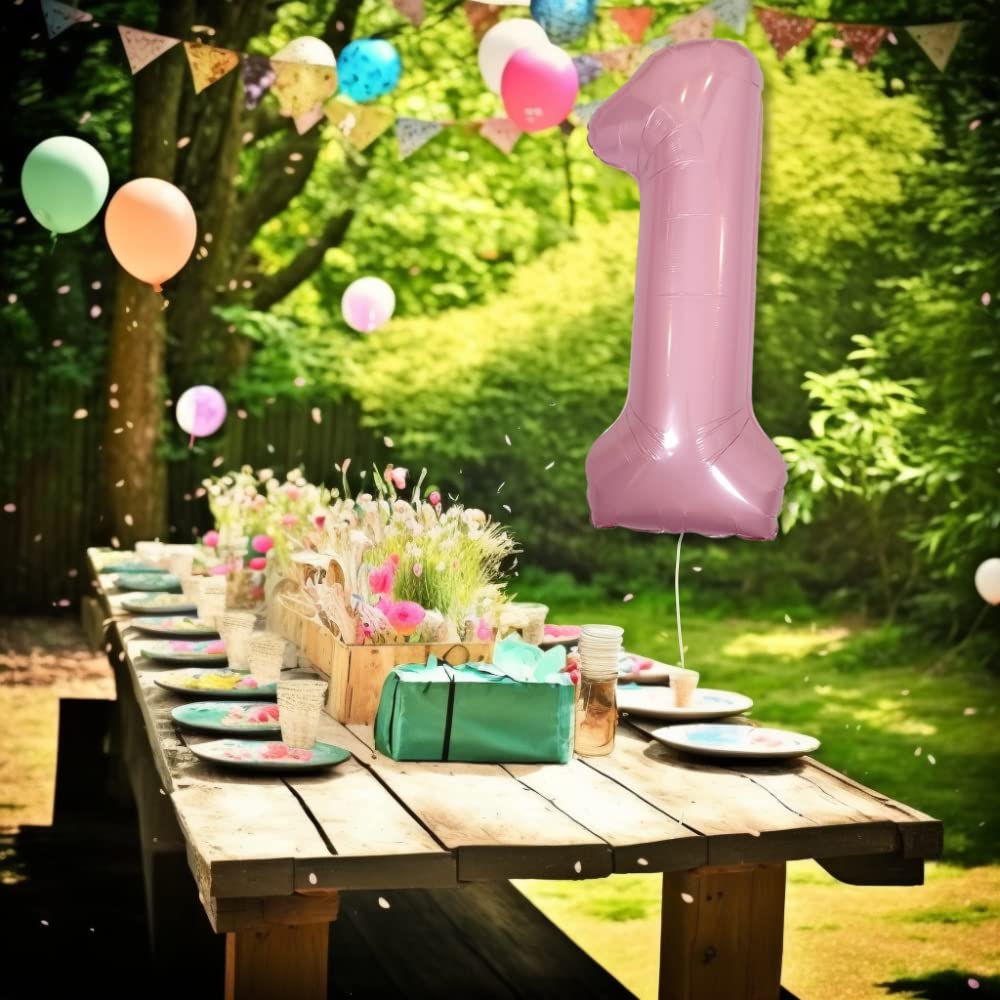 Diwuli Number Balloons 40 Inch Pastel Pink - Large Number 4 Balloon, Big Pink Balloons, Helium 4Th Birthday Party Decorations Su