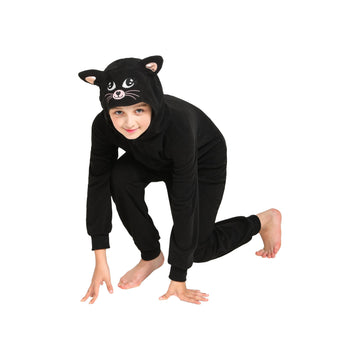 Rabtero Kids Cat Costume, Girls Black Cat Costume, Halloween Costume Black Cat Onesie For Kids, Cat Costume For Girls, Halloween Christmas Cosplay Costume Animal Pajamas For Kids 10-12