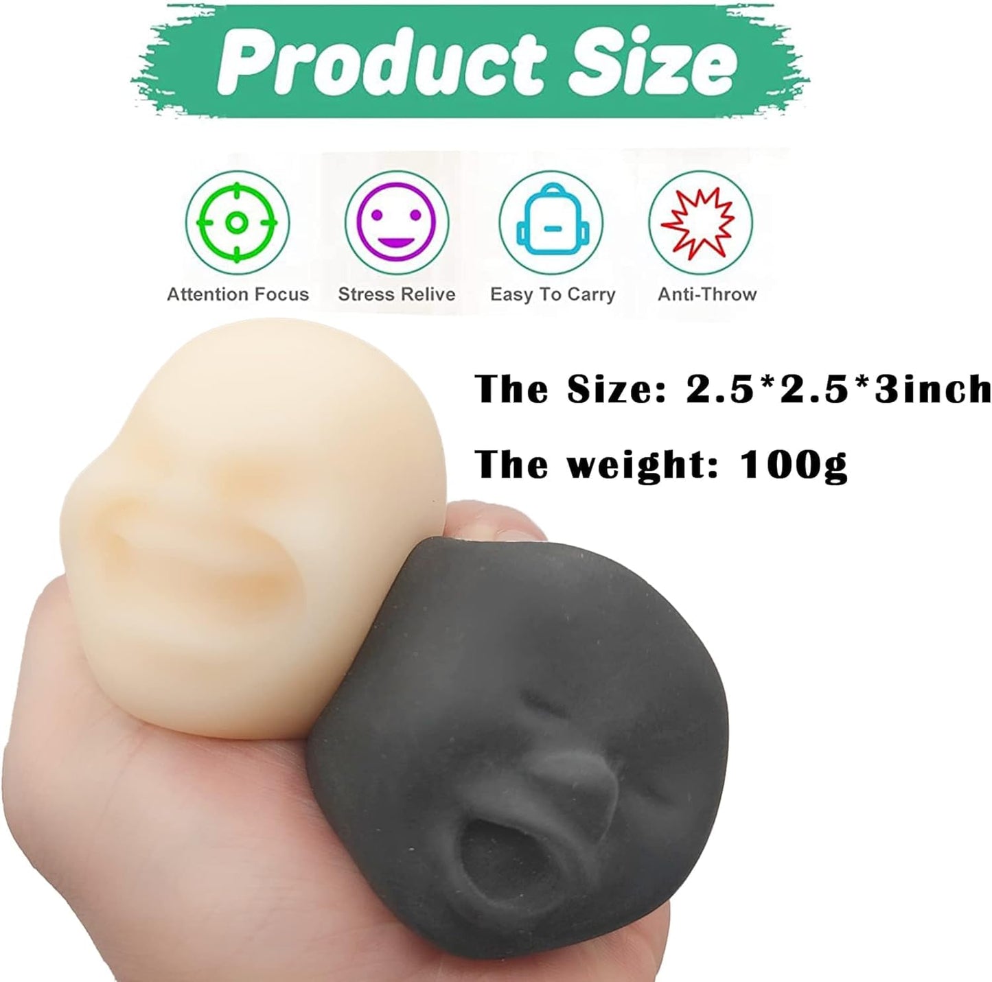 Moinin Squishy Fidget Stress Relief Toy - Human Face Design, TPR Material, White/Black, Perfect for Kids & Adults, Great Gift Idea
