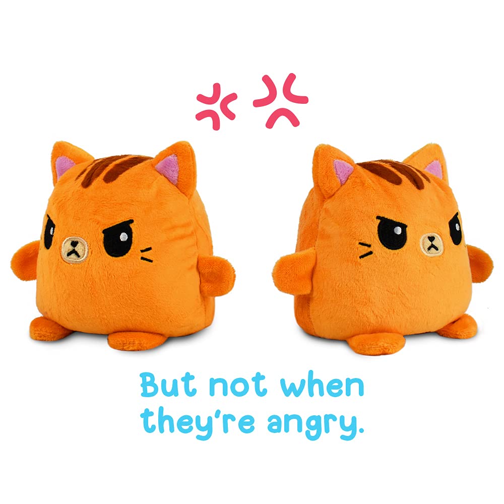 Teeturtle | Plushmates | Cat | Orange Tabby | Happy + Angry | The Reversible Plush That Hold Hands! 4.5 Inch