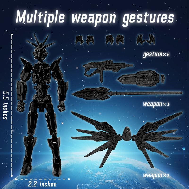 SGYYSG T13 Action Figure Already Assembled - 3D Printed Robot 13 with Interchangeable Hands &   Fully Articulated Joints for Dynamic Play & Display (Black)