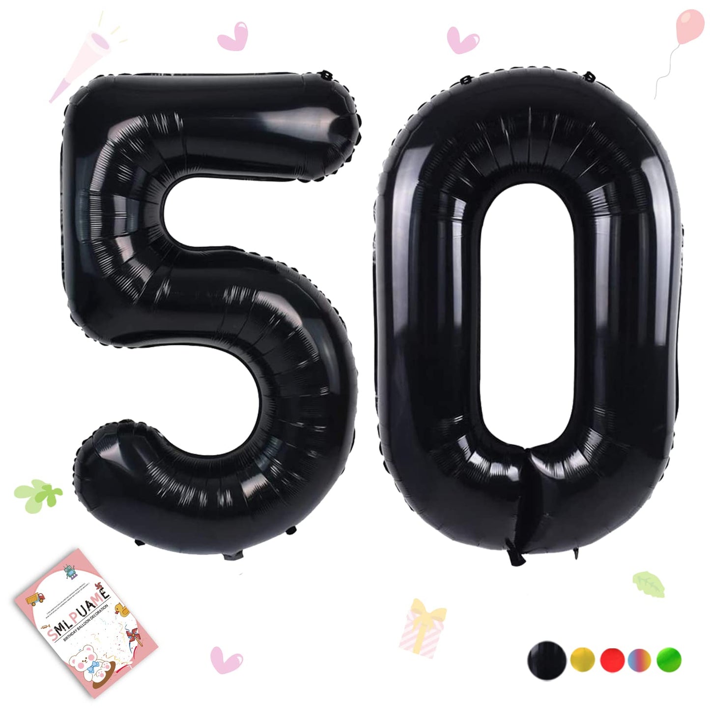 Smlpuame 40 Inch Number Balloon 0-9 Black Large Number 50 Balloons,Digital Balloons For Birthday Party Celebration Decorations S