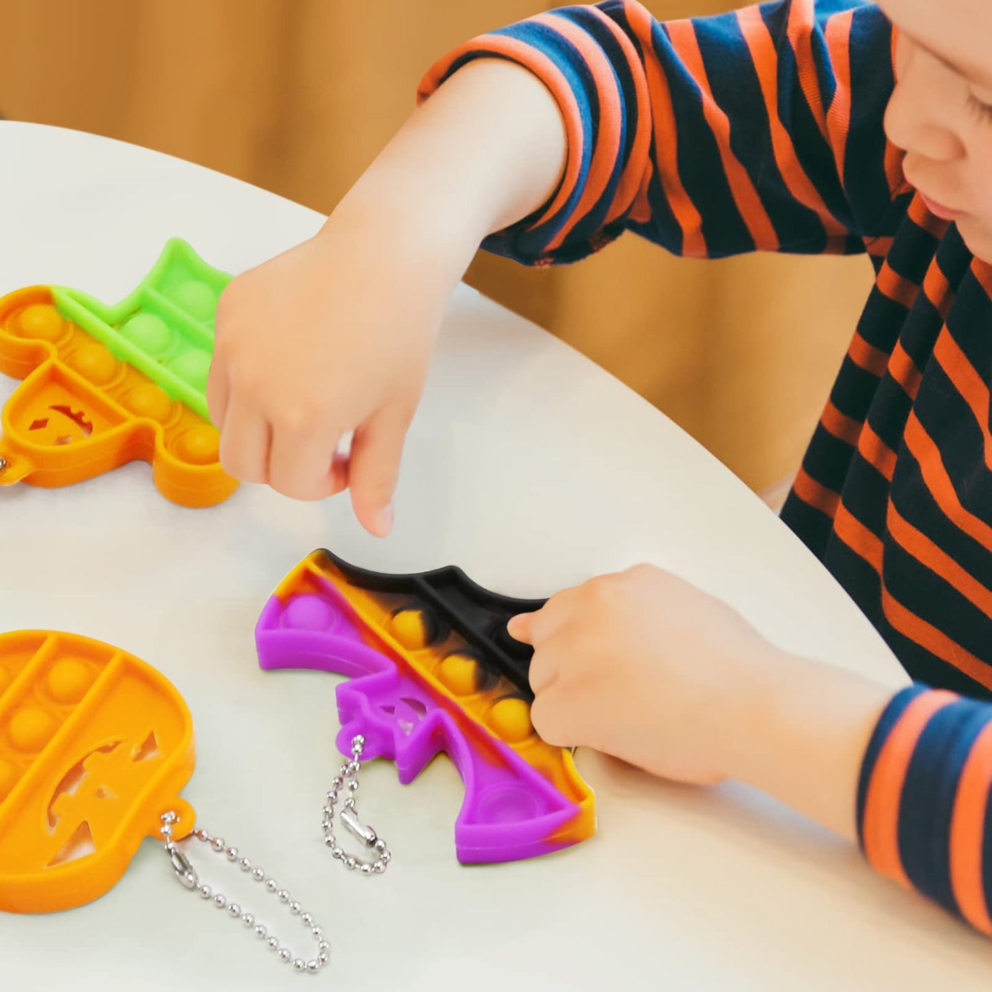 Halloween Party Favors - Halloween Pop Fidget Toys - 24 Mini Pop Bubbles Bulk With Keychain For Kids 4-8 8-12- Stress Relief Sen