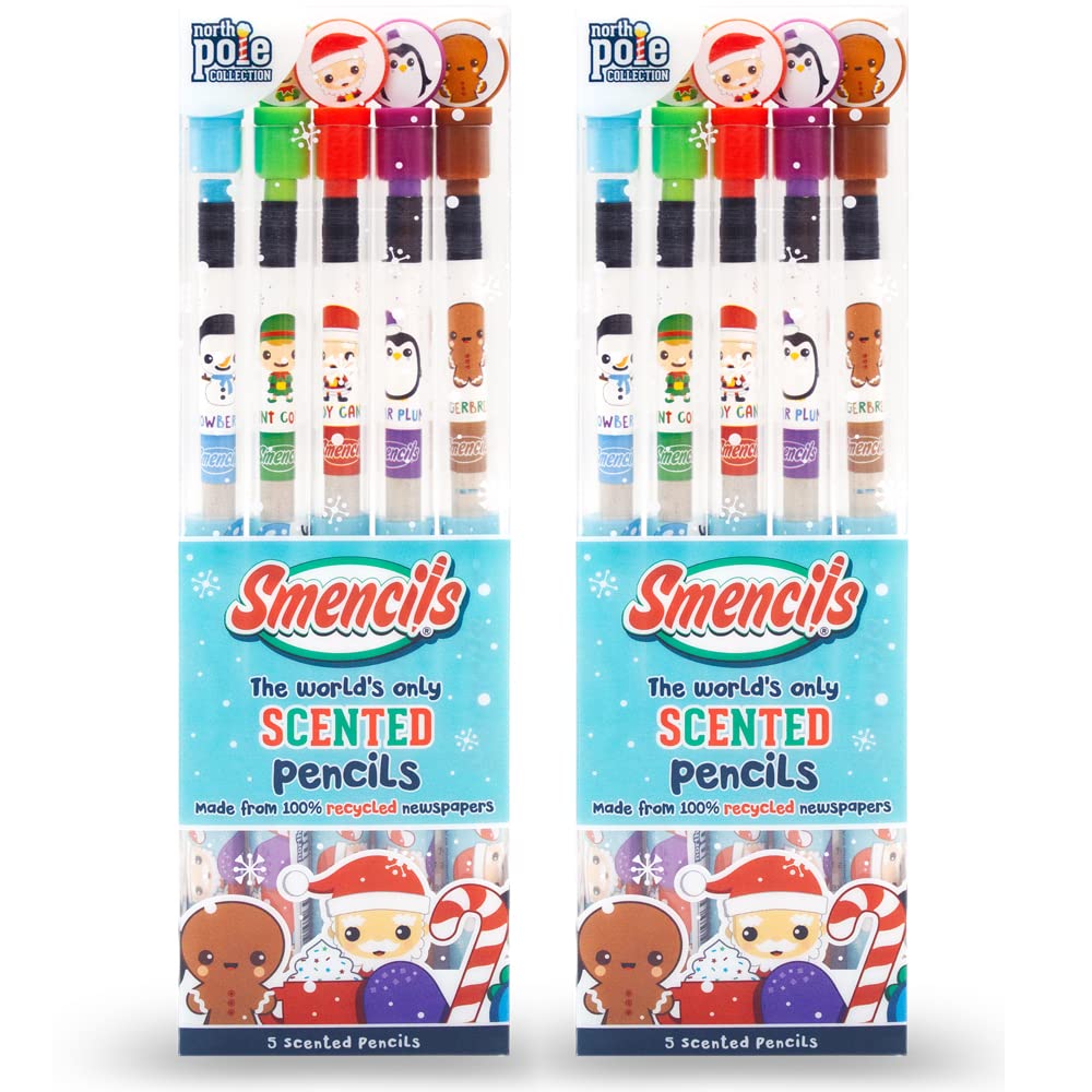 Scentco Holiday Smencils (2 Pack) - HB #2 Scented Fun Pencils, 5 Count - Stocking Stuffer, Gifts for Kids, School Supplies, Part