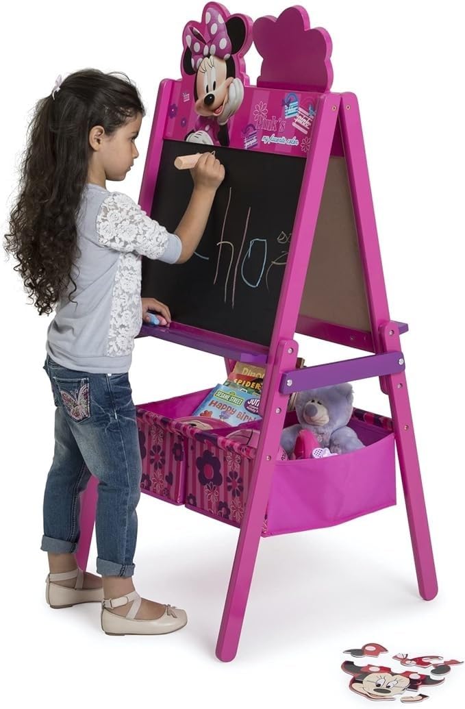 Delta Children Wooden Double-Sided Kids Easel with Storage -Ideal for Arts & Crafts, Homeschooling and More, Disney Minnie Mouse
