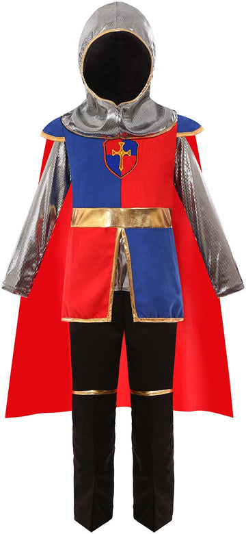 SIZGAROOT Knight Costume Kids Boys Medieval Knight Costume Halloween Party Dress Up (9-10 Years)