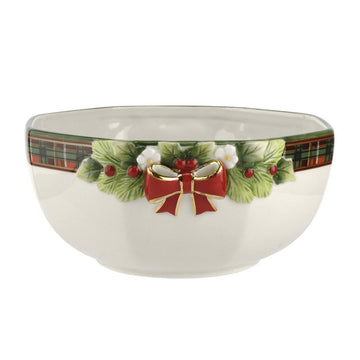 Spode Christmas Tree Figurine Tartan Octagonal Bowl (9In)- Ceramic (22 Carat Gold)