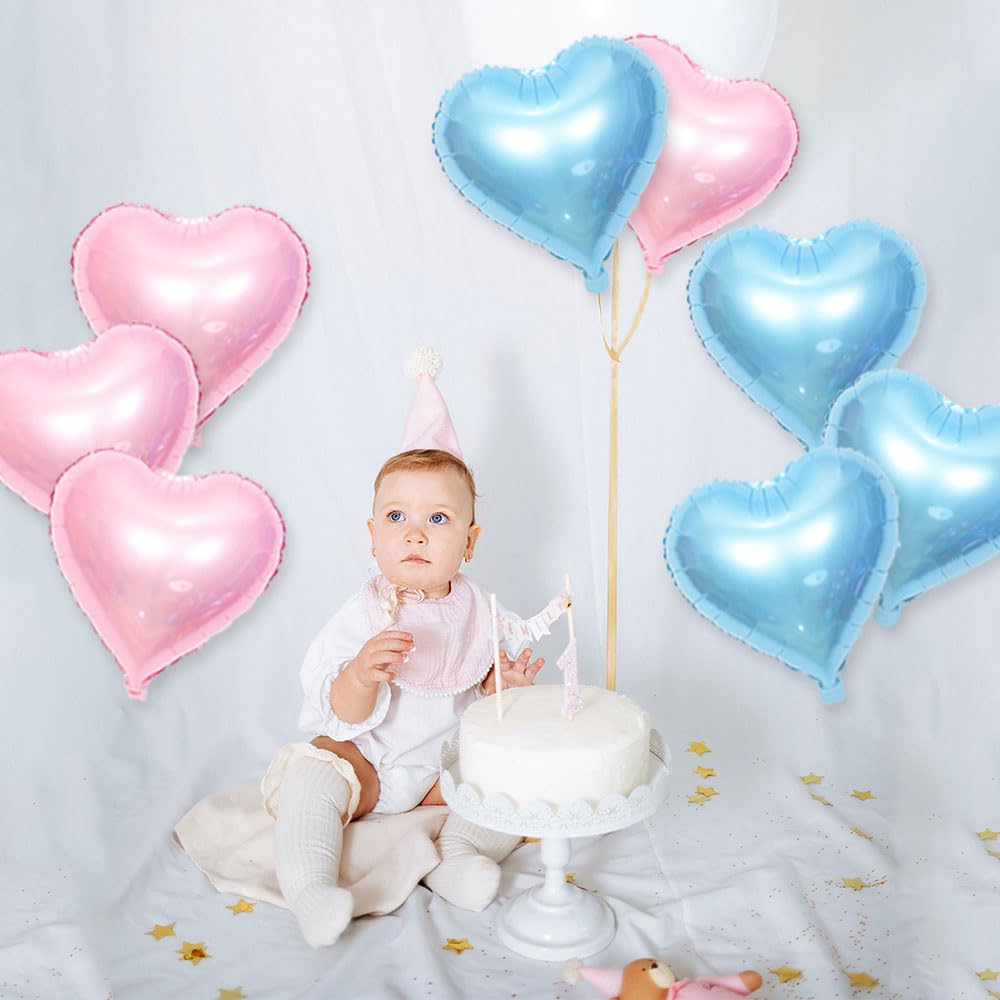 AnnoDeel 20pcs Blue Pink Heart Foil Balloons, 18inch Blue Heart Balloon and Pink heart Mylar Balloons for Love Heart Balloon Val