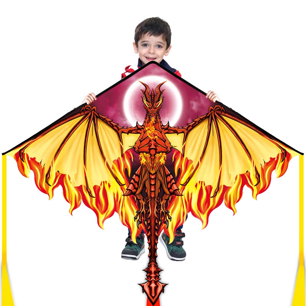Dragon Kite For Kids Adults, Easy To Fly Best Delta Beach Kite, 300Ft Kite String(Fiery)