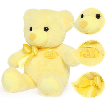Tezituor Small Teddy Bear Stuffed Animals, Pack Of 2 Cute Bear Plush With Bow Tie For Boy Girl Kids, White And Yellow Stuffed Be