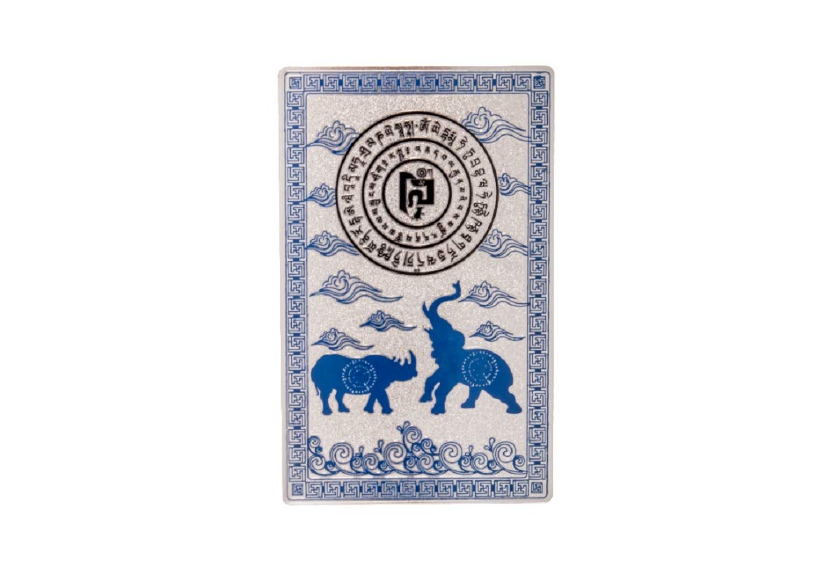 DMtse Feng Shui Blue Rhino Elephant Talisman Card - Metal Anti Burglary Protection