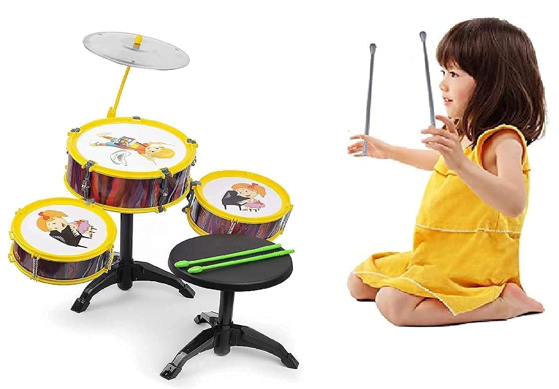 Glan Drum Set Toddler Instrument With Sitting Chair And 2 Stick For Kids Ages 35 Boys And Girls Ideal Gift