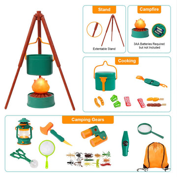 Meland Kids Camping Set With Tent - Camping Toys For Boys Kids With Campfire, Camping Gears For Indoor Outdoor Pretend Play, Gift Idea For Boys Age 3,4,5,6 Year Old For Birthday Christmas (Green)