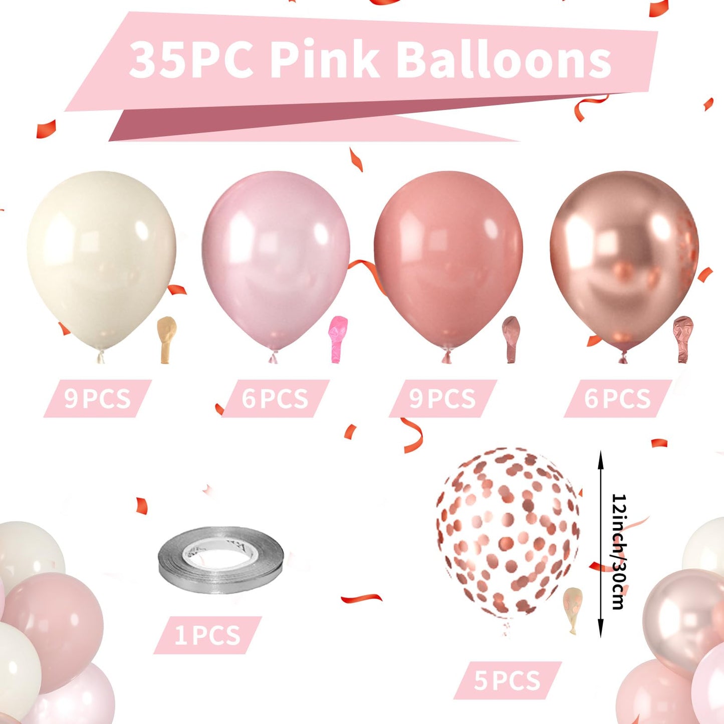 Dusty Pink Blush Balloons, Retro Boho Pink Balloons Cream White Balloon Pearl Light Pink And Metallic Rose Gold Confetti Balloon