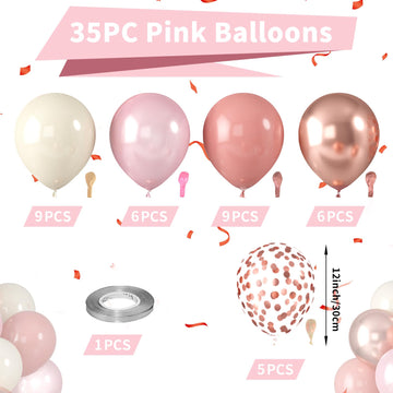 Dusty Pink Blush Balloons, Retro Boho Pink Balloons Cream White Balloon Pearl Light Pink And Metallic Rose Gold Confetti Balloon