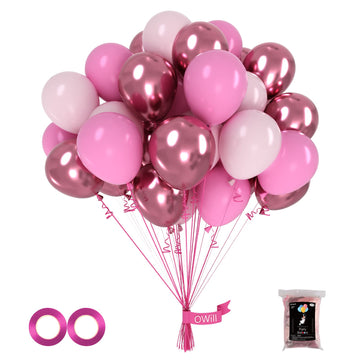 Owill 100Pcs Balloons Metallic Pink 12 Inches Pink Latex Balloons,Light Pink And Deep Pink Balloons For Birthday Baby Shower Wed