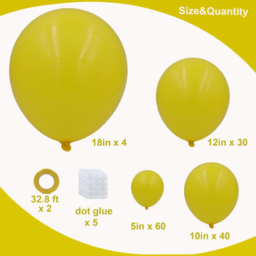 Yellow Balloons In Different Sizes 5 10 12 18Inch-134Pcs Yellow Balloons For Garland Arch