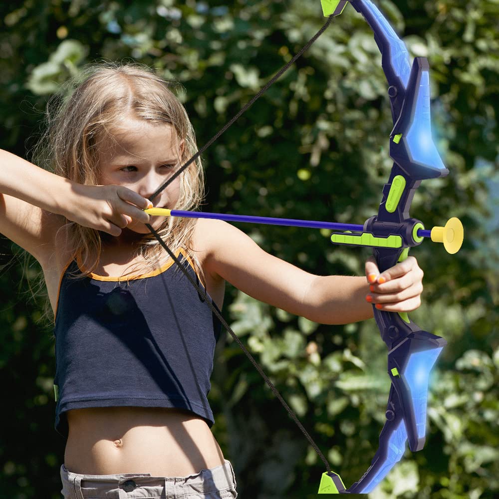 Ocditikl 2 Pack Kids Bow and Arrow Set, Light Up Archery with 14 Suction Cup Arrows, Outdoor Games for Ages 4-12, Blue & Purple