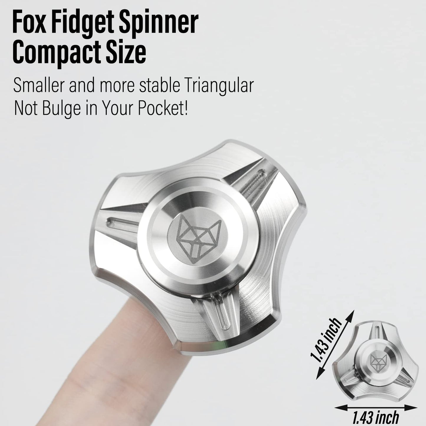FREELOVE Metal Fidget Spinner for mature-themeds  Stainless Steel Heavy Spinning Toys  Small Mini 4th Fox Hand Gyro  Bearing enhanced Long High Spin Fidget Block  CNC Silver