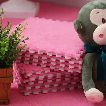 20Pcs Plush Puzzle Foam Floor Mat, 11.8X11.8In Soft Anti-Slip Puzzle Area Rug Playmat For Room,Rose Pink