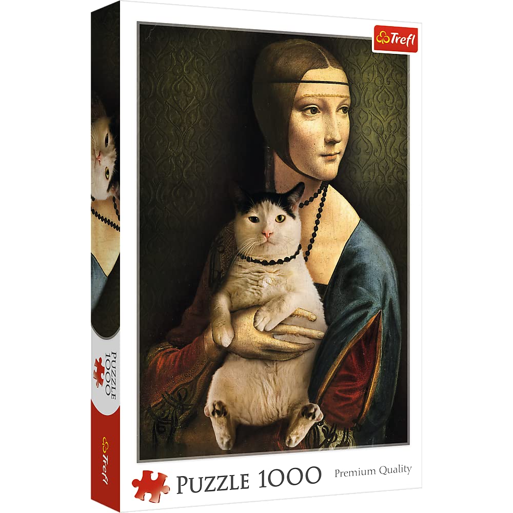 Trefl Mona Lisa And Purring Kitty 1000 Piece Jigsaw Puzzle Red 27'X19' Print, Diy Puzzle, Creative Fun, Classic Puzzle For Adults And Children From 12 Years Old