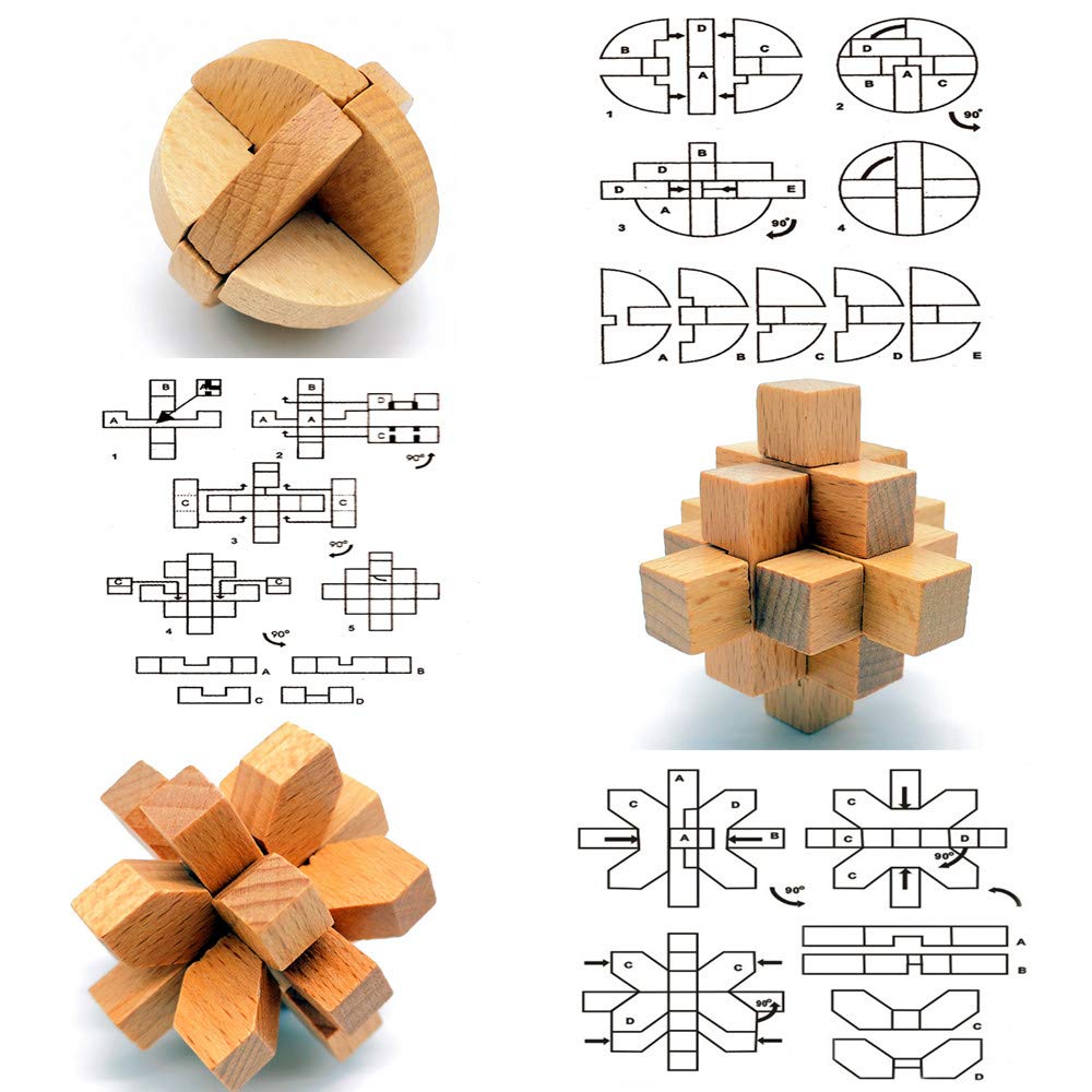 Guaishou 10-In-One 3D Small Wooden Puzzles Kongming Lock Iq Test Toy For Teens And Adults