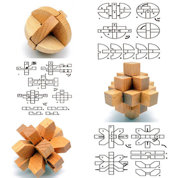 Guaishou 10-In-One 3D Small Wooden Puzzles Kongming Lock Iq Test Toy For Teens And Adults
