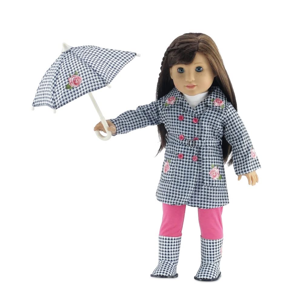 Emily Rose 18 Inch Doll Clothes & Accessories | 5-Pc Raincoat 18' Doll Outfit Gift Set - Including Matching Rain Boots And Working Umbrella