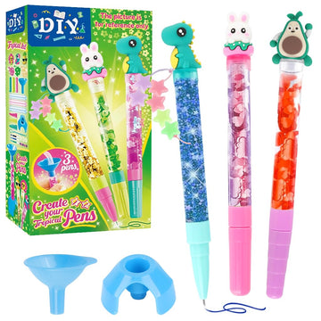 Patpat 3Pcs Diy Decorative Pen Making Kit For Kids, Diy Colouring Personalised Pens Tube Craft Set With 3 Type Filling Ornaments