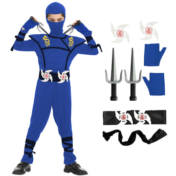 Satkull Ninja Costumes Halloween Ninja Costume For Kids Dragon Ninja Costumes Set Halloween Role Play Costume For Boys(Kids-M-6/7T Blue)