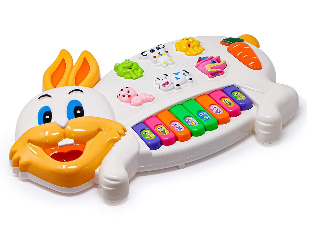 Rabbit Shaped Musical Piano Toy For Toddlers | Electronic Keyboard With Animal Sounds, Music & Flashing Lights | Educational Lea