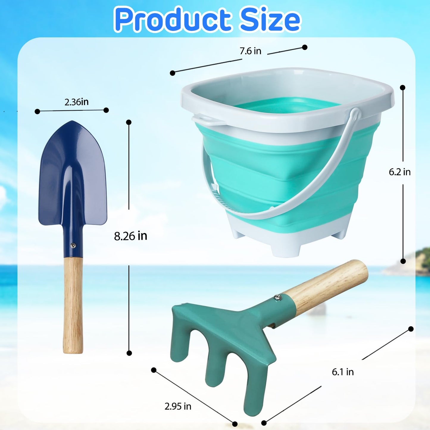 Okgd 3 Pieces Collapsible Beach Bucket For Kid Toddler,Toddler Outdoor Toys Shovel And Rake Made Of Metal For Kids Beach Travel
