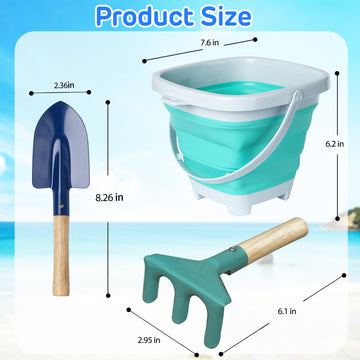 Okgd 3 Pieces Collapsible Beach Bucket For Kid Toddler,Toddler Outdoor Toys Shovel And Rake Made Of Metal For Kids Beach Travel