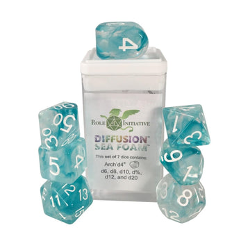 Role 4 Initiative Polyhedral Dice - Translucent Dark Green W/White And Arch'D4 (7)
