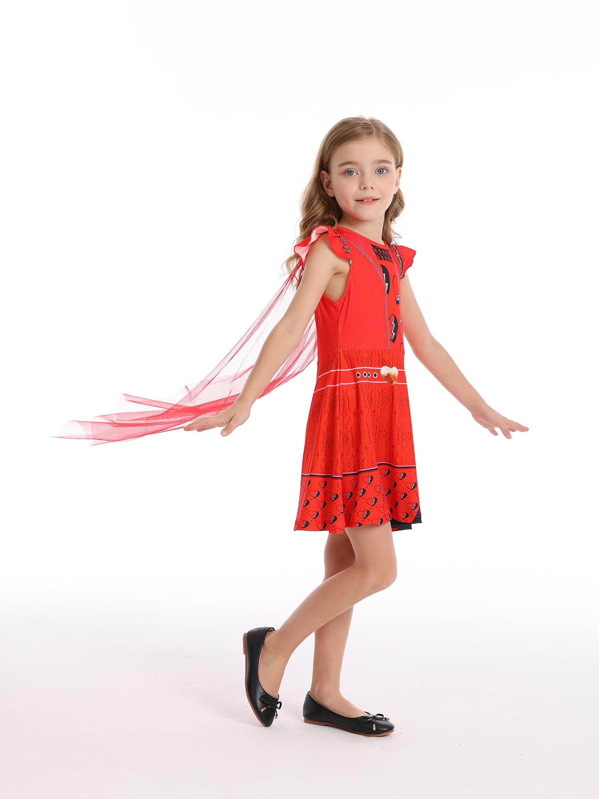 WonderBabe Girl Red Costume Princess Costume Short Sleeves Dress Kids Halloween Birthday Party Dress up size 9-10 Years