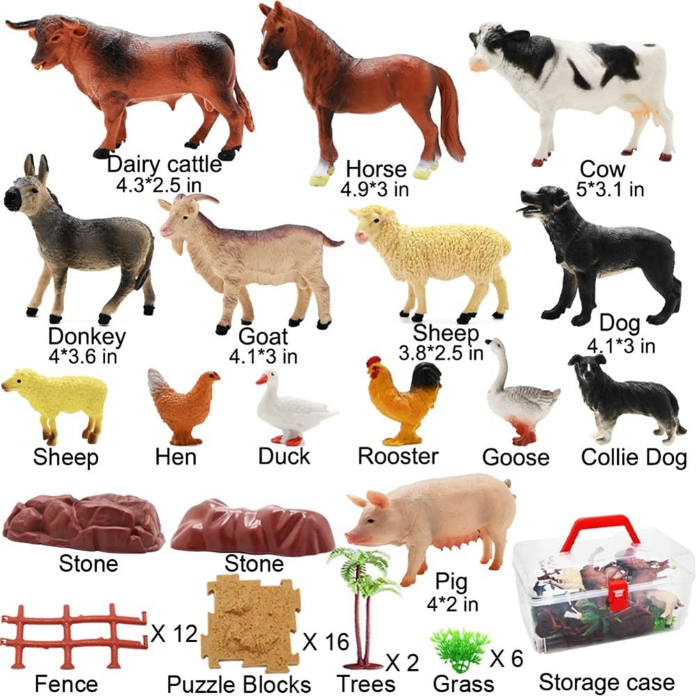 BOLZRA Farm Animals Playset 53PCS - Realistic Plastic Educational Toys for Boys & Girls, Multi-Color, Model QX-NC53