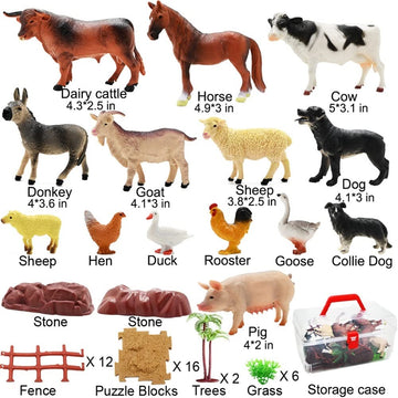 BOLZRA Farm Animals Playset 53PCS - Realistic Plastic Educational Toys for Boys & Girls, Multi-Color, Model QX-NC53