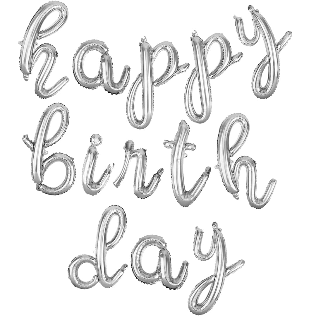 Happy Birthday Banner Script Silvery Letter Sign Foil Mylar Balloon For Birthday Party Decoration