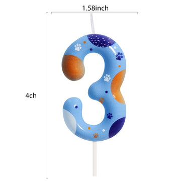 ElekFX Blue Orange Dog Paw Birthday Candles, Number 3 Paw Print Birthday Party Supplies, 2.76 inch Paw Cake Topper Decorations,