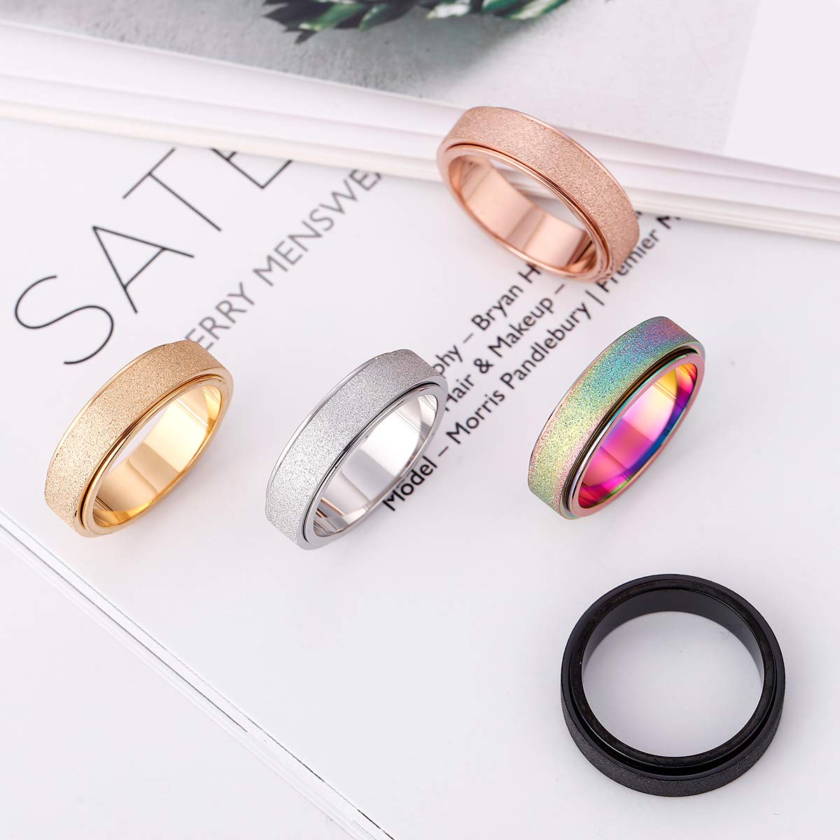 Anxiety Ring For Women Fidget Spinner Ring Fidget Toys Adults Titanium Stainless Steel Thumb Ring 6Mm Wide Black Size 8