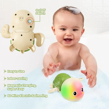 Gigilli Rechargeable Swimming Turtle Bath Toys, Baby Bath Toys for Kids Ages 1-3 2-4, Light Up Bathtub Pool Water Toys, Comes wi