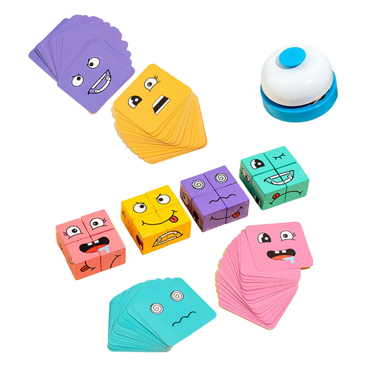 ILSMYSUTRA Expression Matching Block Puzzles Wooden Preschool Cube Building Blocks Game