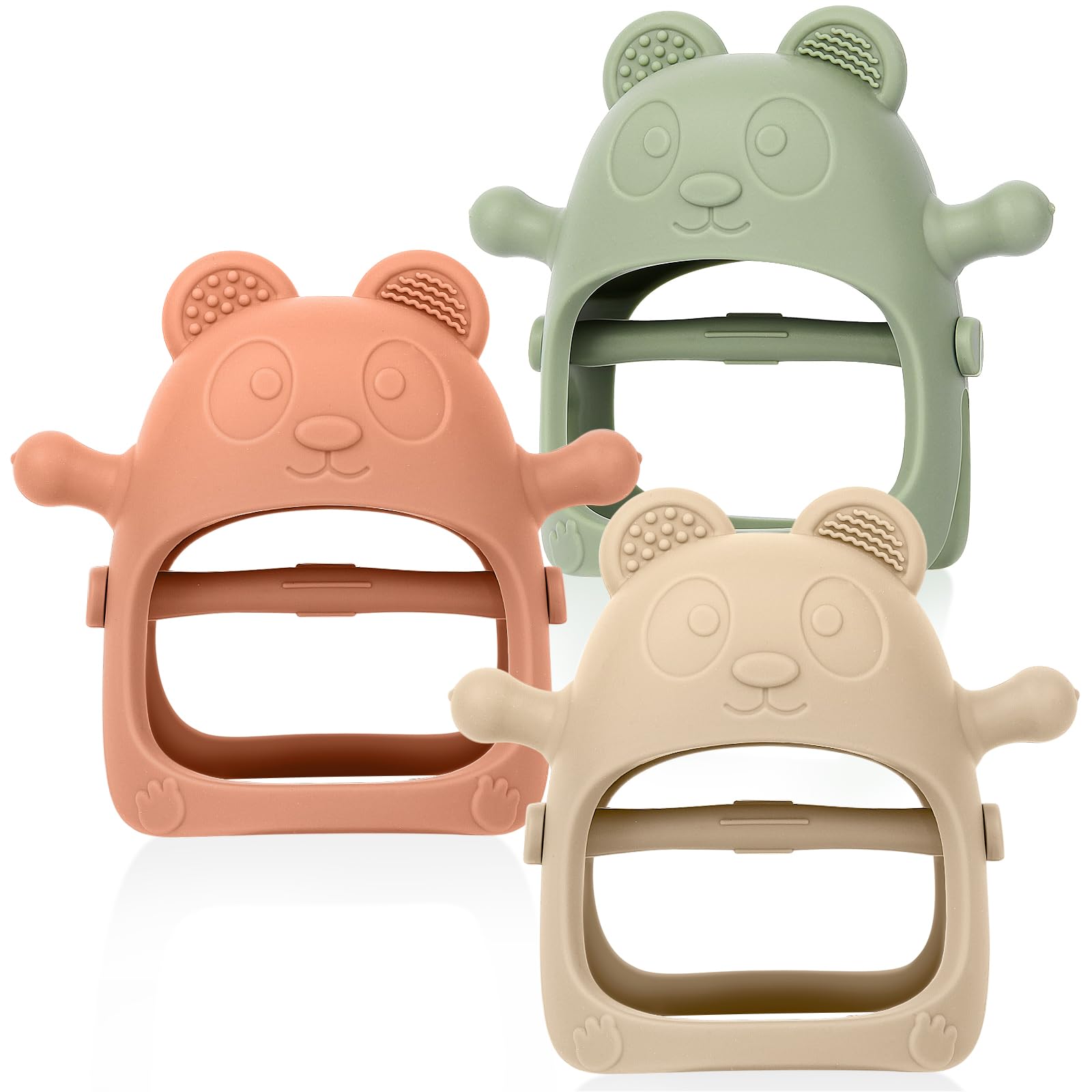 Eascrozn 3 Pack Baby Teething Toys 3 Months+  Silicone Teething Mitten for Babies Anti Drop Wrist Hand Teether  Baby Chew Toys for Sucking Needs