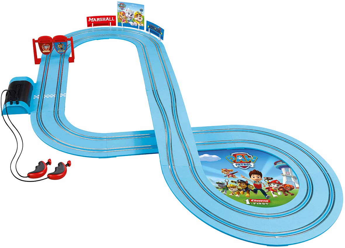 Carrera First Paw Patrol - Slot Car Race Track - Includes 2 Cars: Chase And Marshall - Battery-Powered Beginner Racing Set For K