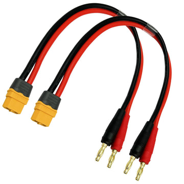2pcs XT60H (XT60 Upgarded Female Connector Plug to 4mm Banana Plugs Battery Charge Lead Adapter Cable 12awg 30cm